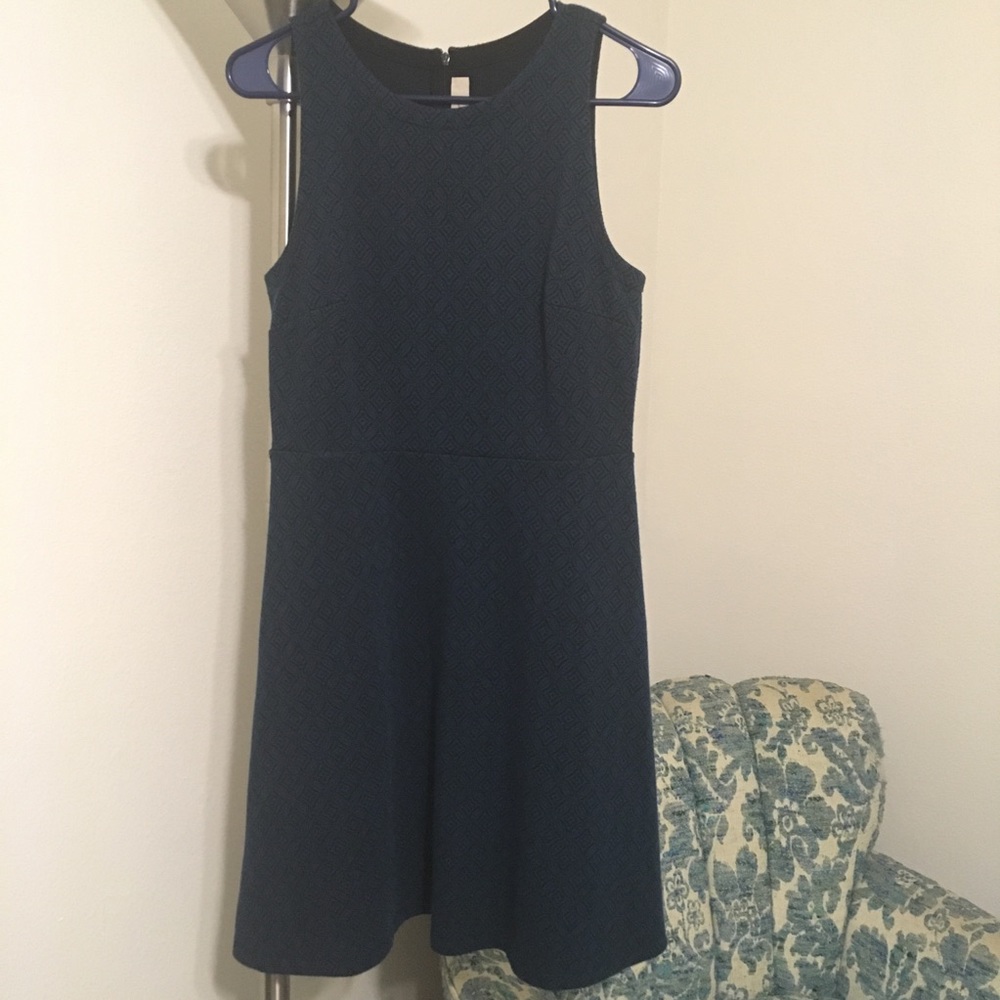 LOFT sleeveless dark green diamond patterned dress